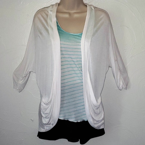 Active Basic Tops - 2 for 1 White Soft Draped Light Cardigan FREE TANK